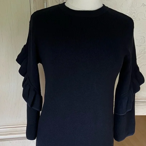 Tory Burch Ashley Navy Ruffled Sleeve Sweater Dress - Picture 9 of 16